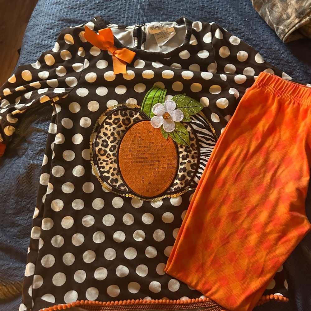 Rare Editions Orange Matching Set with Pumpkin Appliqué